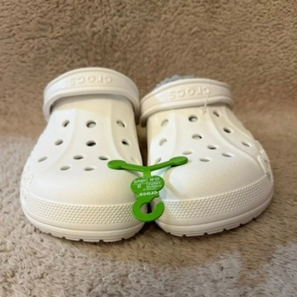 Crocs Baya‎ Lined Clogs White Grey Mens Size 10 Fleece Fur Slippers 205969-11H
